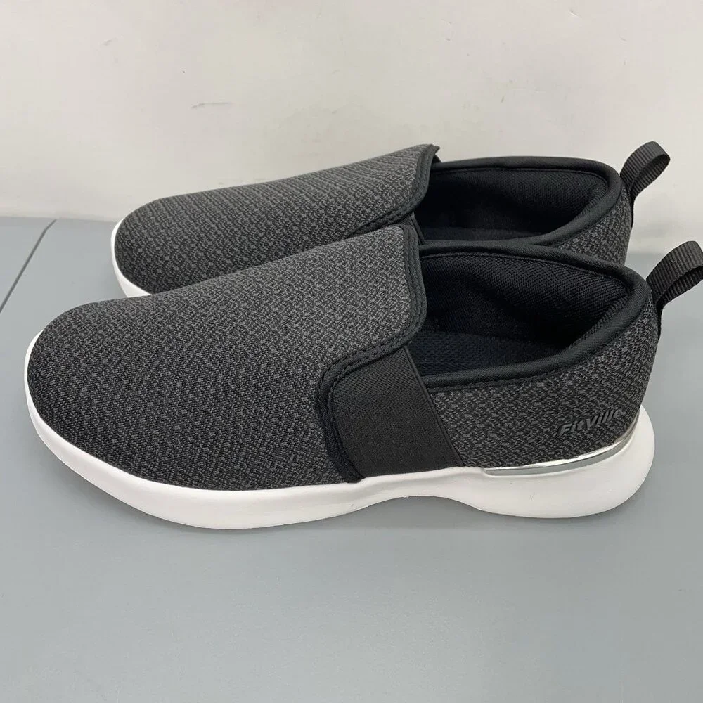 Fitville‎ Slip On Loafers Shoes Comfort Walking Recovery Black Gray Women 8 Wide